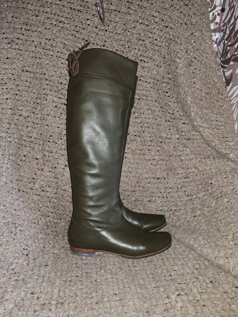 JOHN FLUEVOG-Over Knee-DK Green/Brown Leather-Zip-Pirate Style-Sz 6.5-Excellent